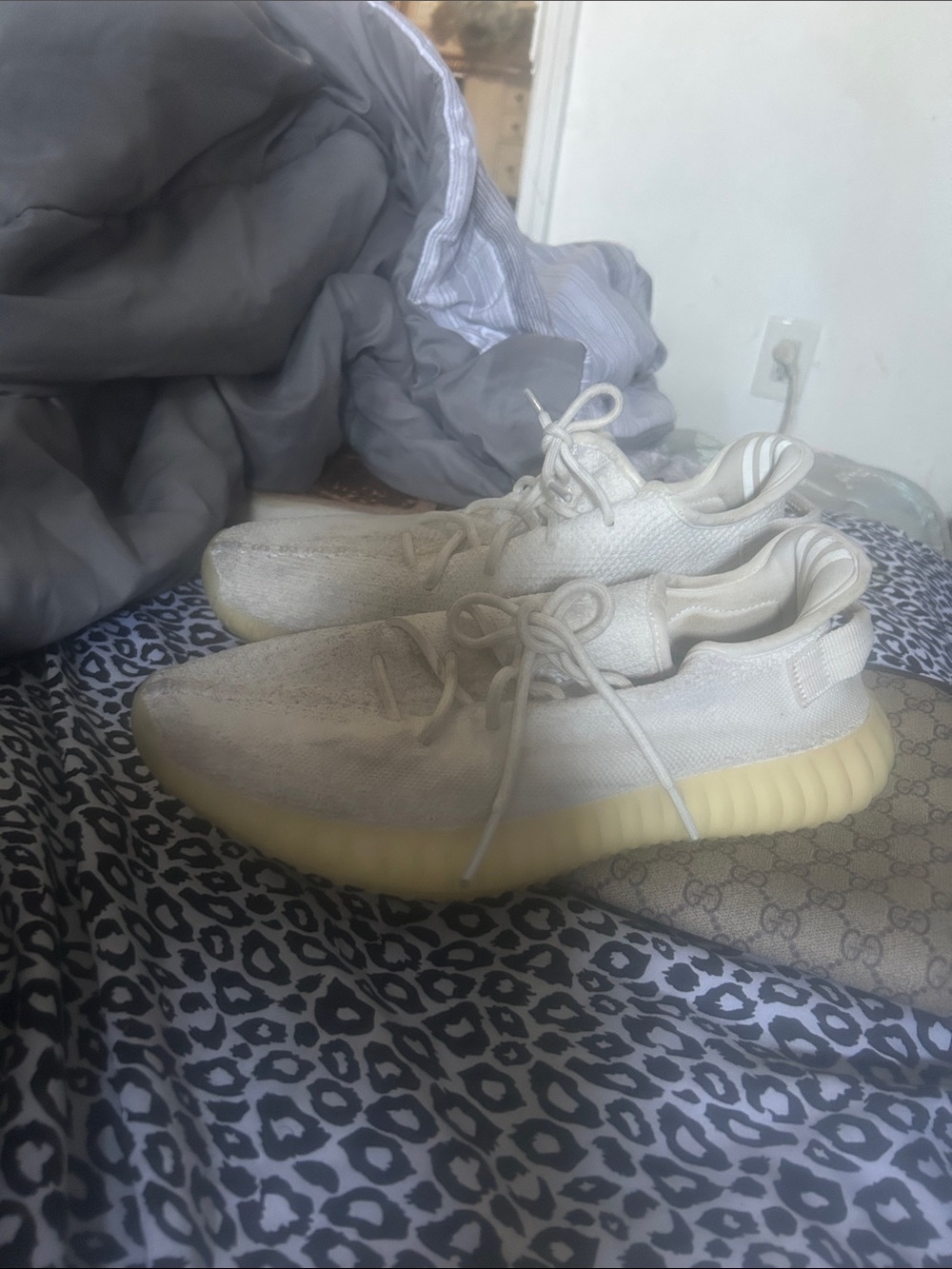 adidas Yeezy-style Knit Sneakers in Light Beige with Yellow Sole
